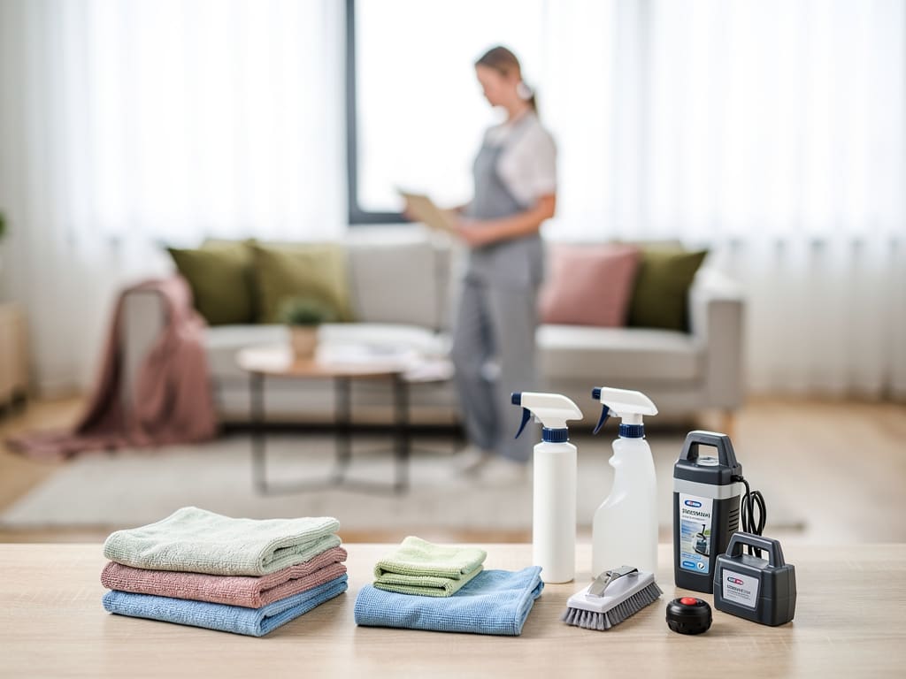 Preparazione di panni in microfibra e attrezzatura per la pulizia domestica